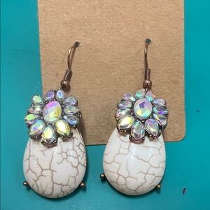 Elegant White and Iridescent‎ Stone Earrings